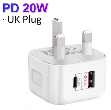 UK 20W Dual Ports Type c USB C PD Wall Charger